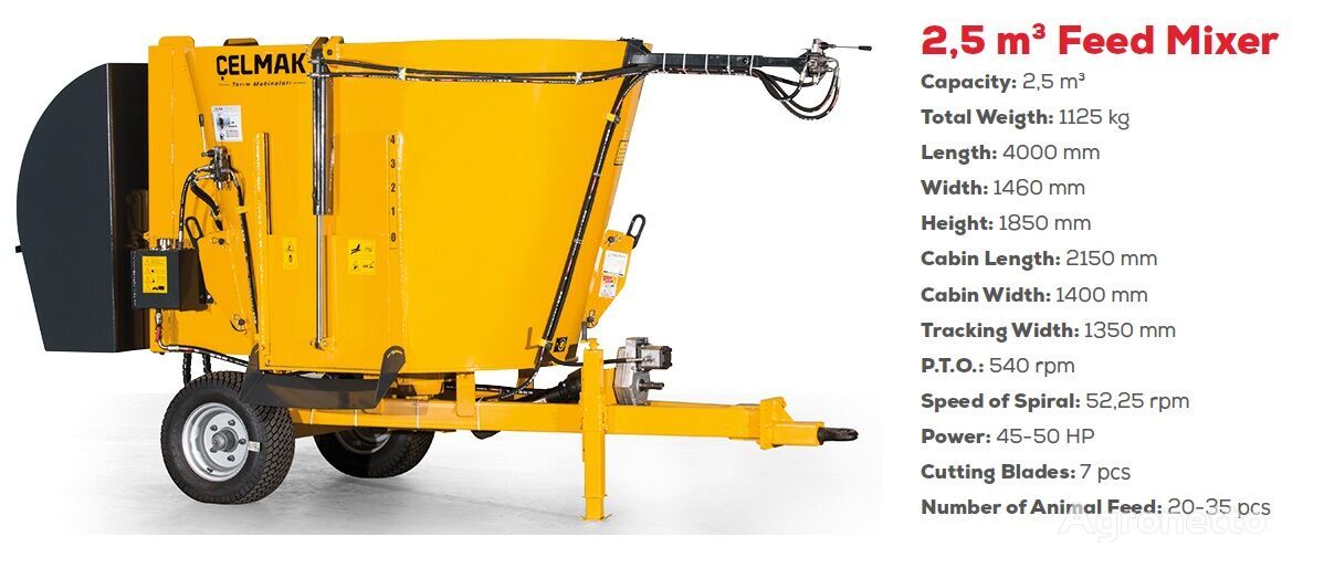 new Çelmak 2,5 m³ FEED MIXER WITH VERTICAL HELICAL FEED PREPERATION &SPREAD